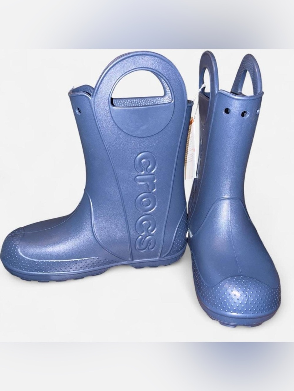 CROCS Kids Navy Blue Lightweight Rain Boots with Easy Pull Handles size 4 j